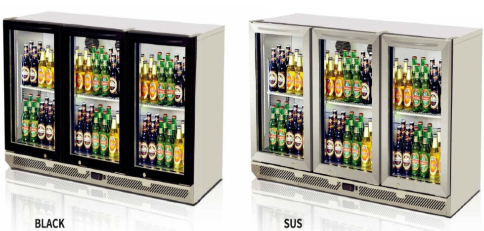 Turbo Air 3 Glass Door Back Bar Refrigerator W1352 x D550 x H800mm: TB13-8H-SWS / TB13-8H-SWB